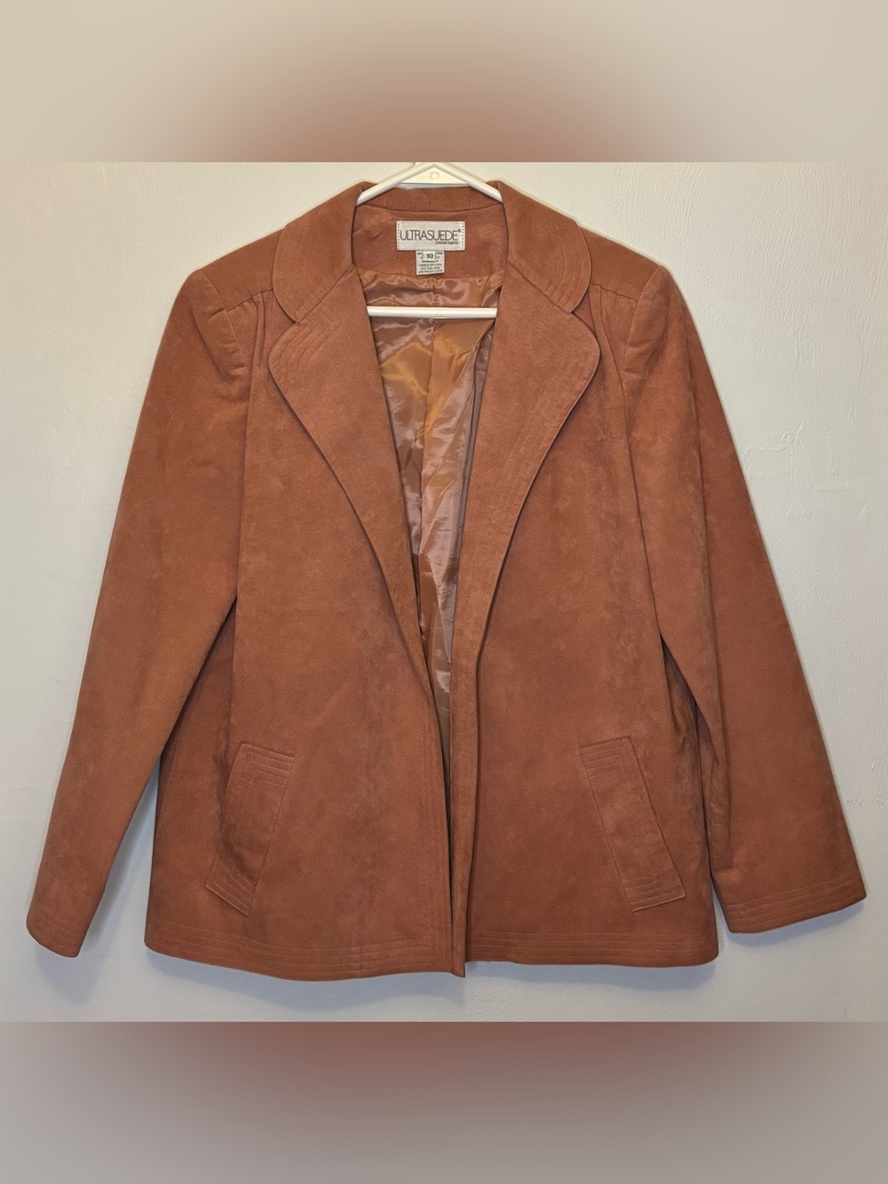 Vintage Ultrasuede Open Front Blazer Jacket Dusty Pink Rose Mauve Size 10